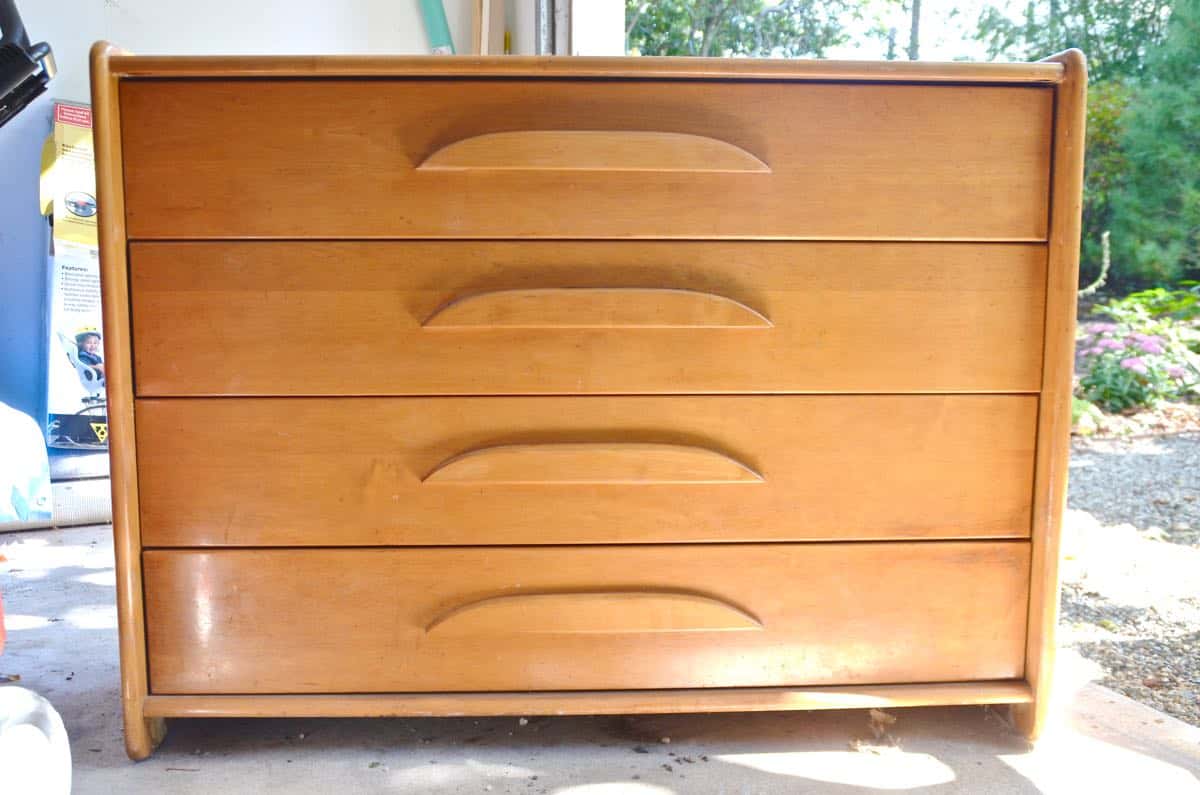 Colorful striped repainted Craigslist dresser