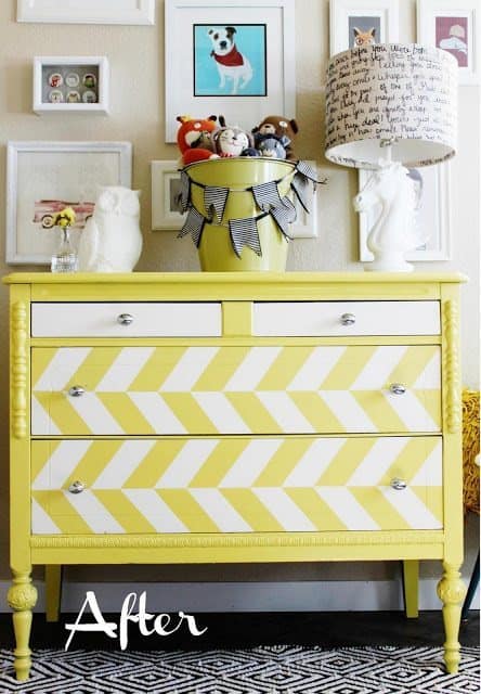 Colorful striped repainted Craigslist dresser