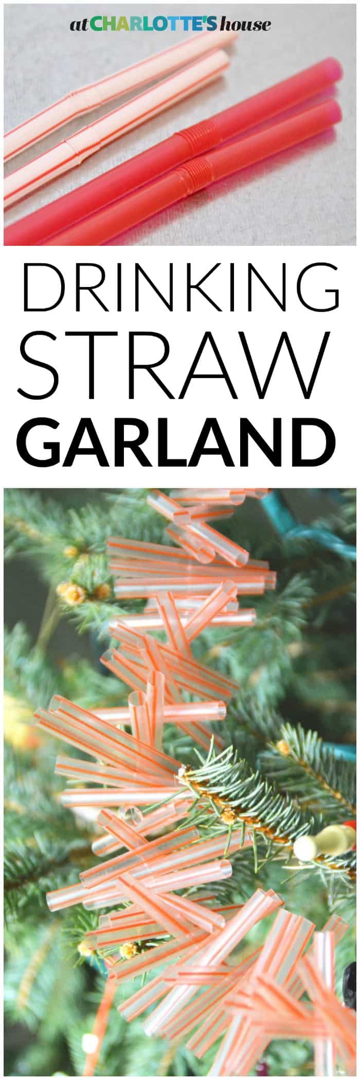 Easy Christmas garland using plastic drinking straws.