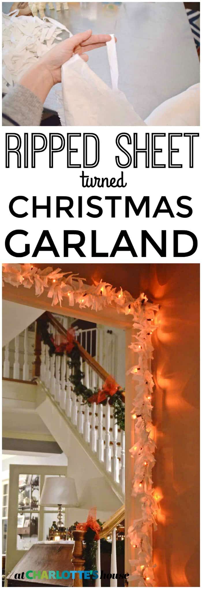 Turn an old sheet into this fun repurposed Christmas garland.