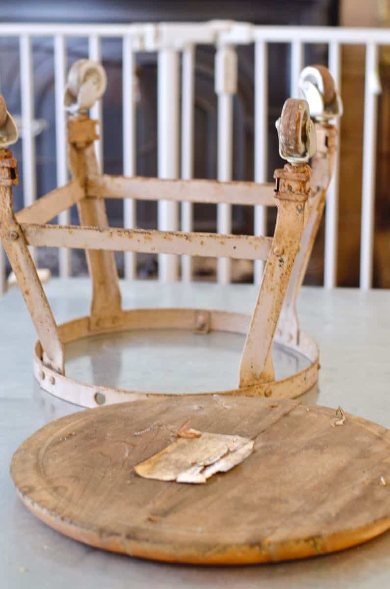 this old metal industrial stool got a makeover with a fresh coat of paint.