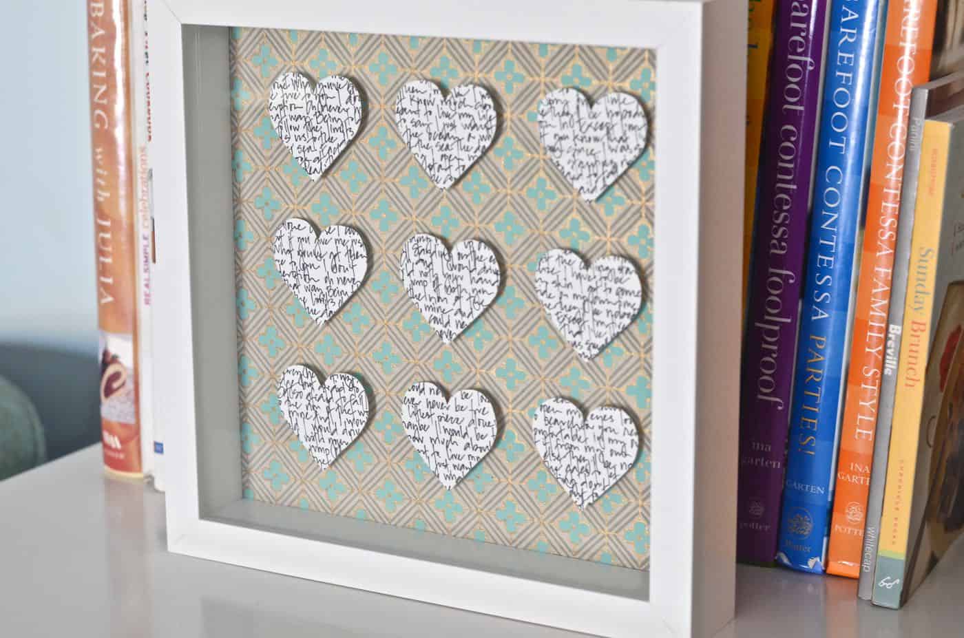 Valentine's Day Shadow box with floating quote hearts.
