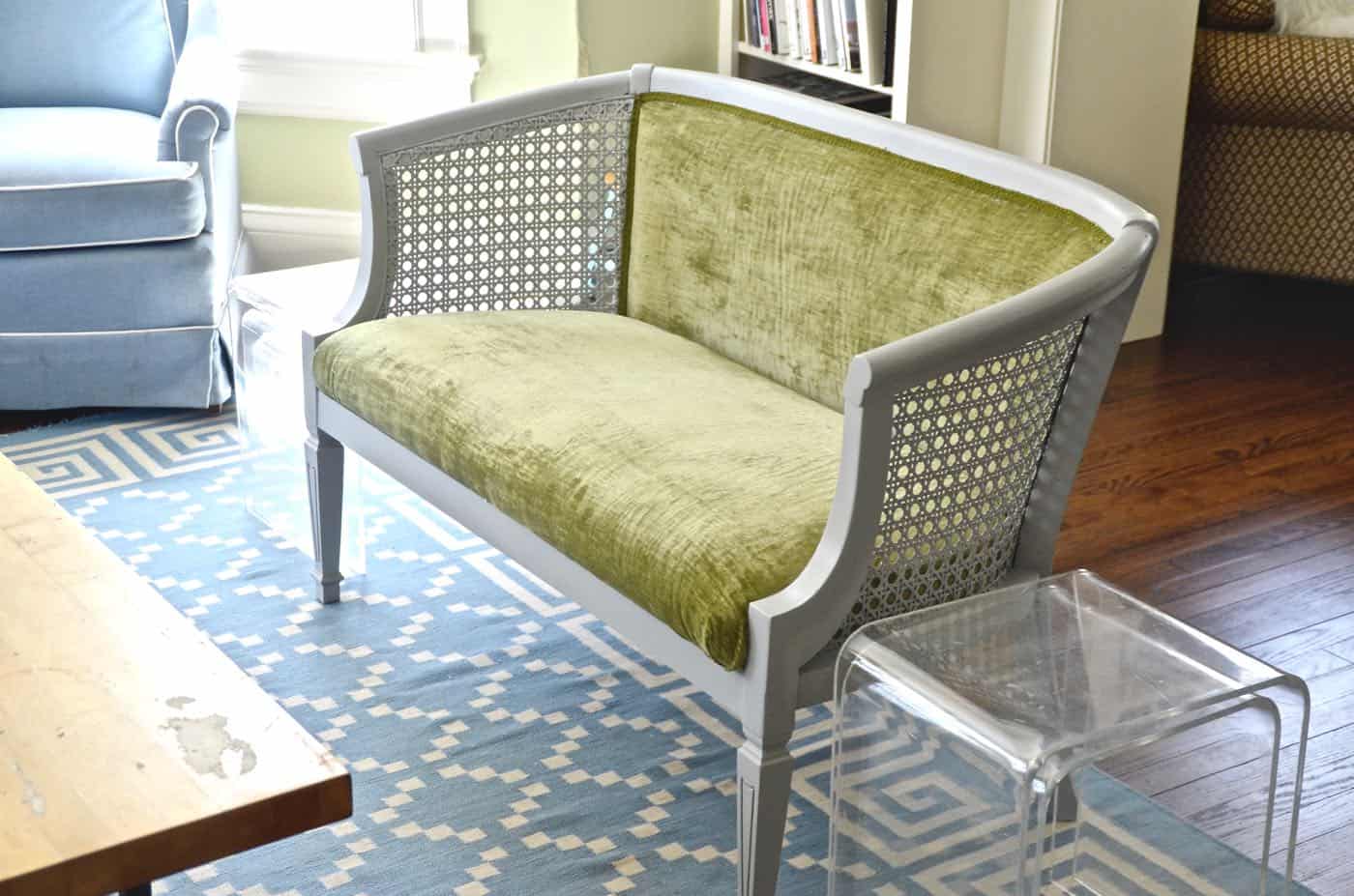 Refinishing a dated loveseat with chalkpaint and new upholstery.