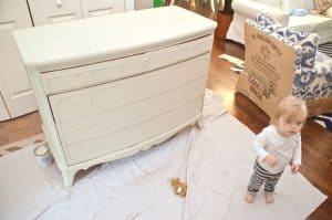 Old bureau gets a fresh look and is now a colorful striped dresser for the master bedroom.