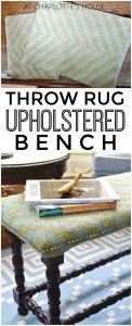 Use an old throw rug to turn a basic bench into an upholstered beauty.