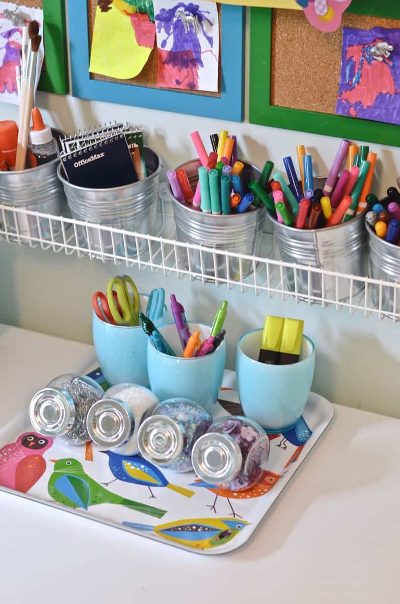 Budget kids art center against a small wall in our playroom.