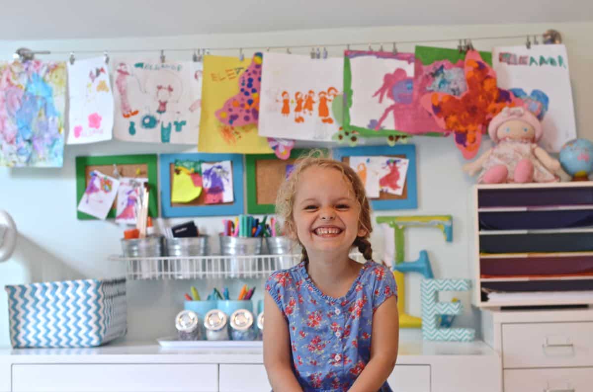 Budget kids art center against a small wall in our playroom.