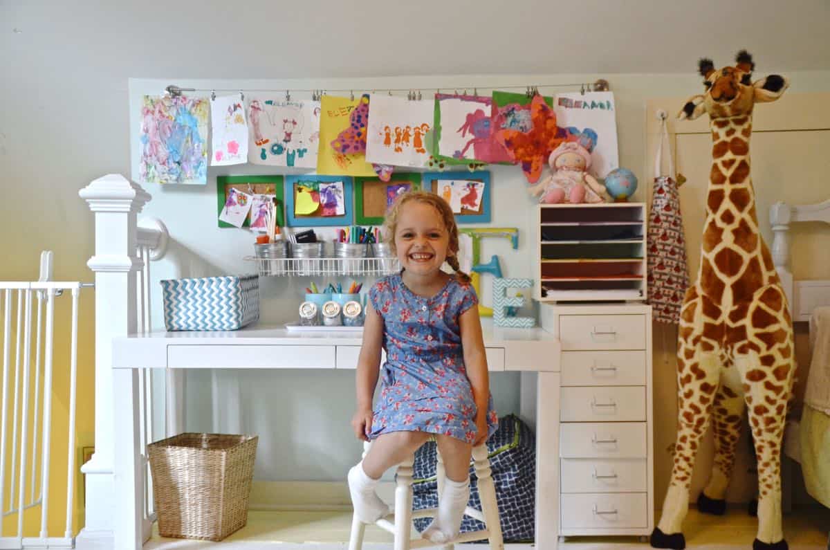 Budget kids art center against a small wall in our playroom.