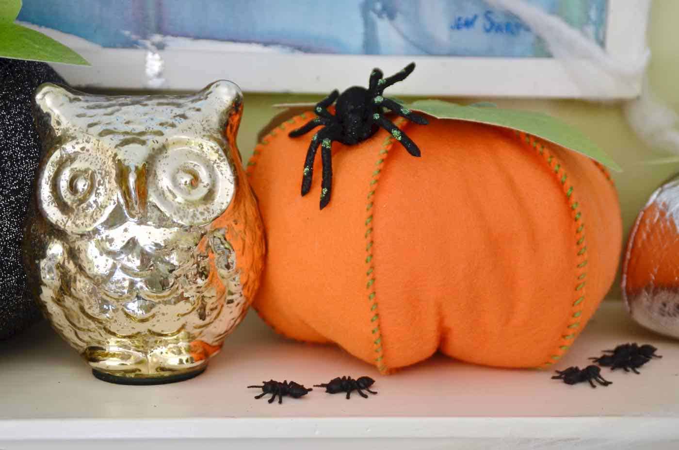 Stuffed pumpkins made from scrap fabric all ready for Halloween decor.