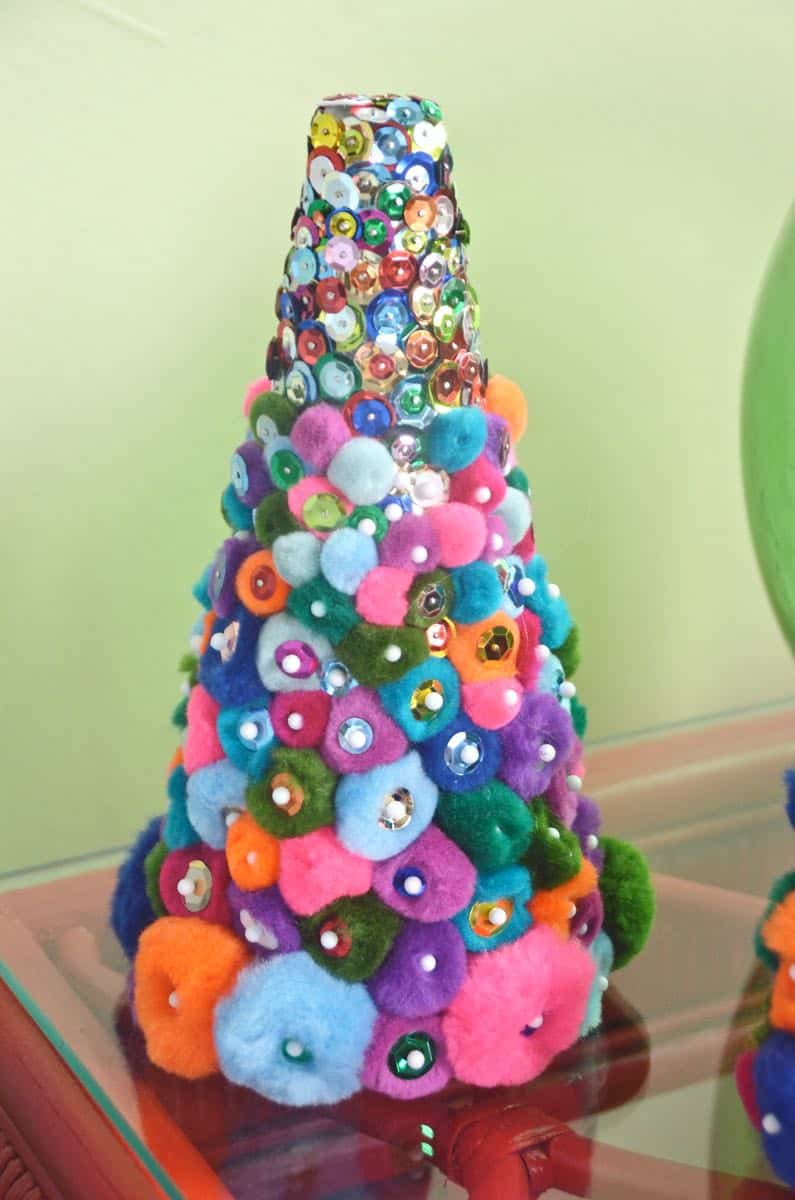 colorful pom pom holiday decor