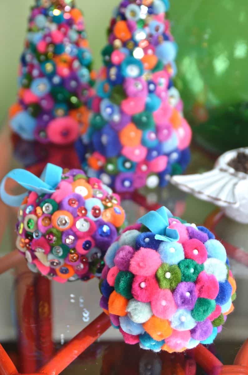 colorful pom pom holiday decor