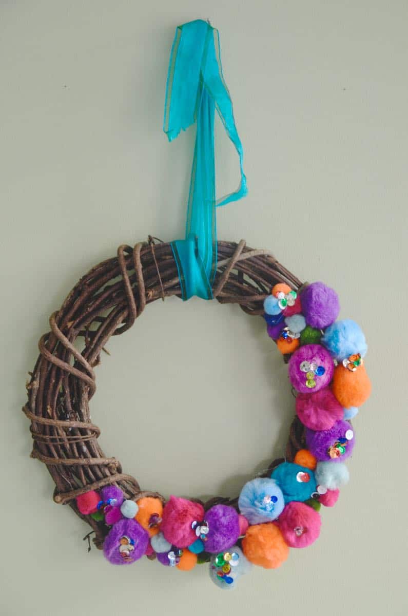 colorful pom pom holiday decor