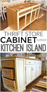 we made a new kitchen island with inexpensive thrifted cabinets.