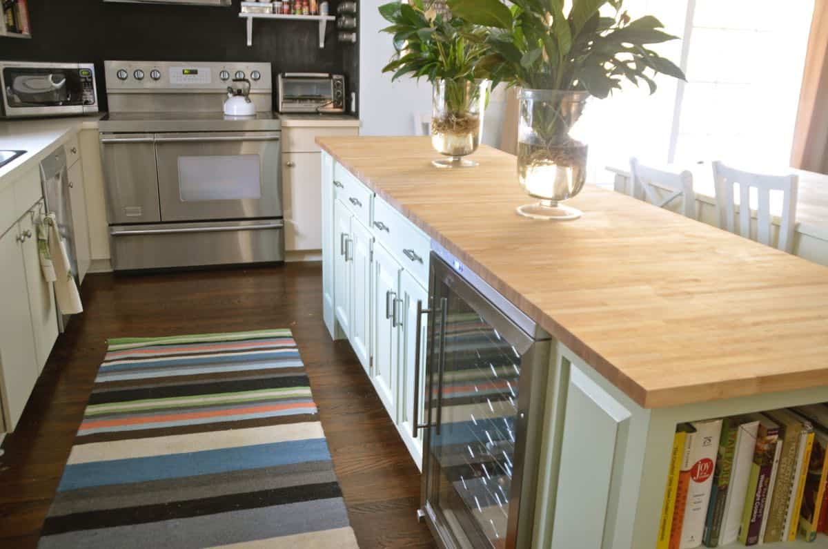 Thrifted kitchen cabinet is put to use as a functional new kitchen island.