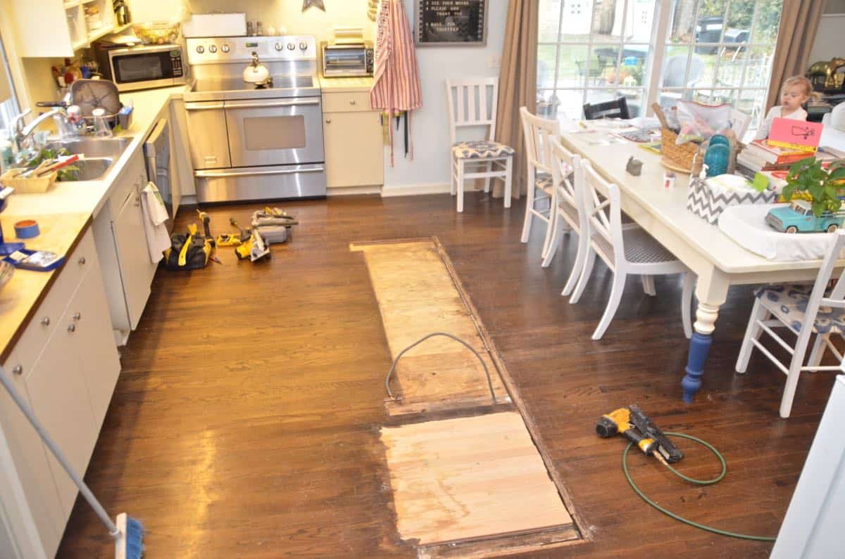 Thrifted kitchen cabinet is put to use as a functional new kitchen island.