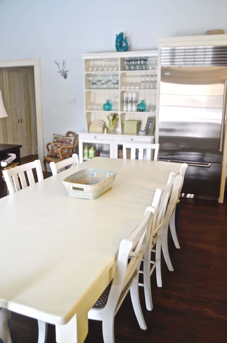 Thrifted kitchen cabinet is put to use as a functional new kitchen island.