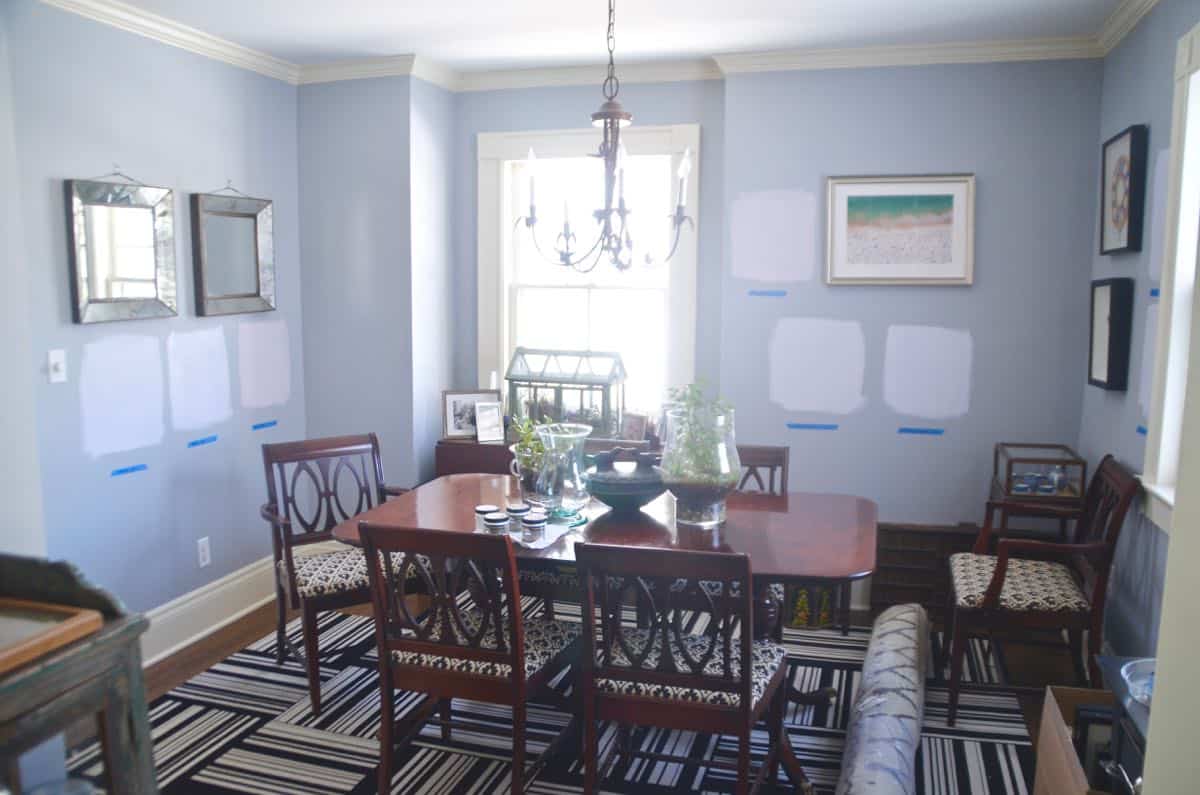 This dining room gets a colorful makeover with a coat of lovely lavender paint.