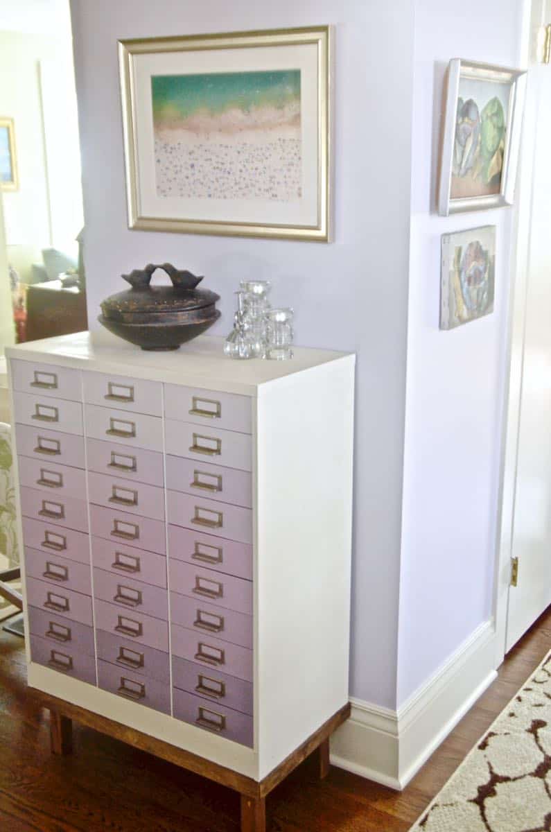 This dining room gets a colorful makeover with a coat of lovely lavender paint.