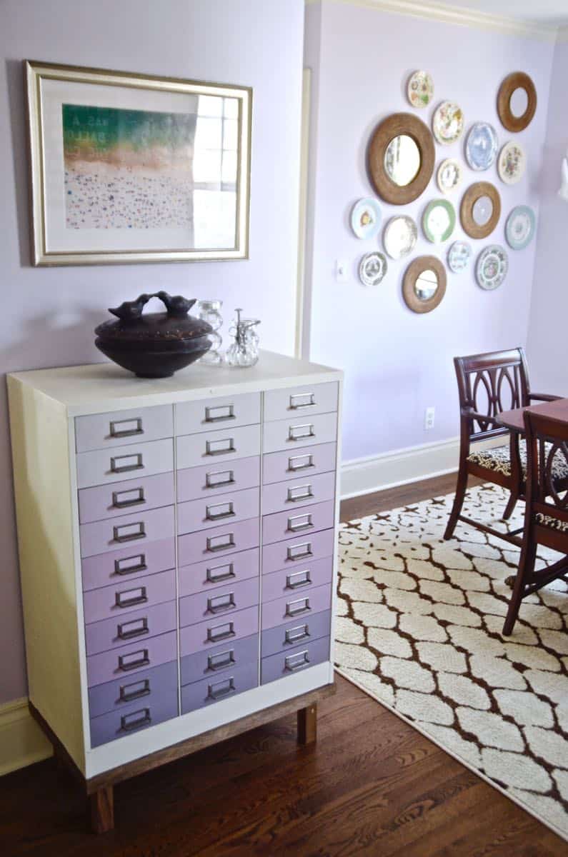 This dining room gets a colorful makeover with a coat of lovely lavender paint.