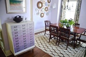 This dining room gets a colorful makeover with a coat of lovely lavender paint.