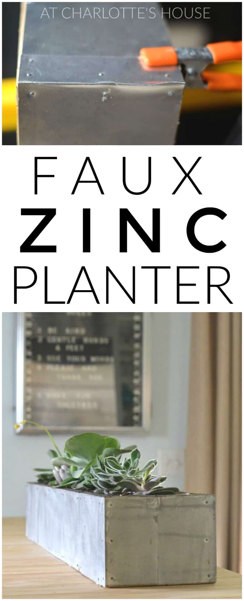 DIY succulent planter with zinc patina