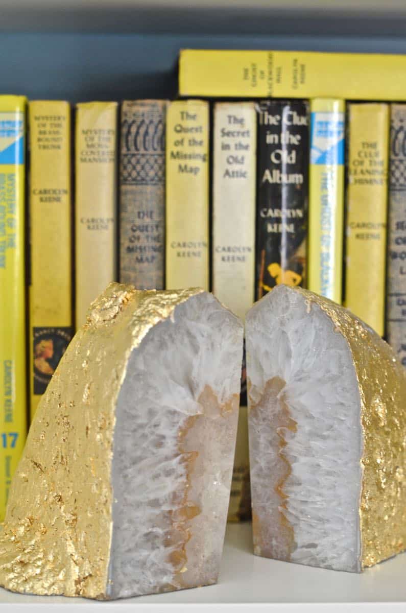 Comparing gold leaf versus rub 'n buff to make these agate bookends shiny and gold.