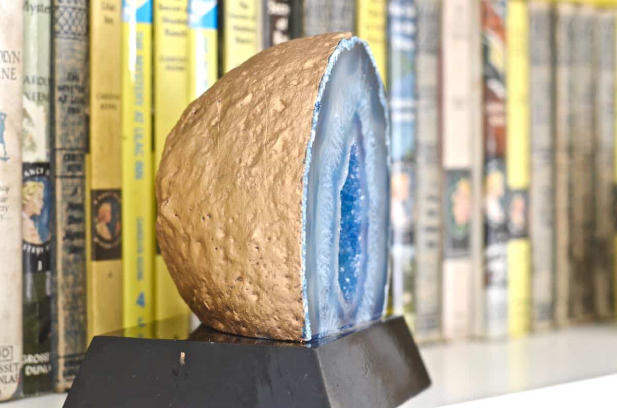 Comparing gold leaf versus rub 'n buff to make these agate bookends shiny and gold.