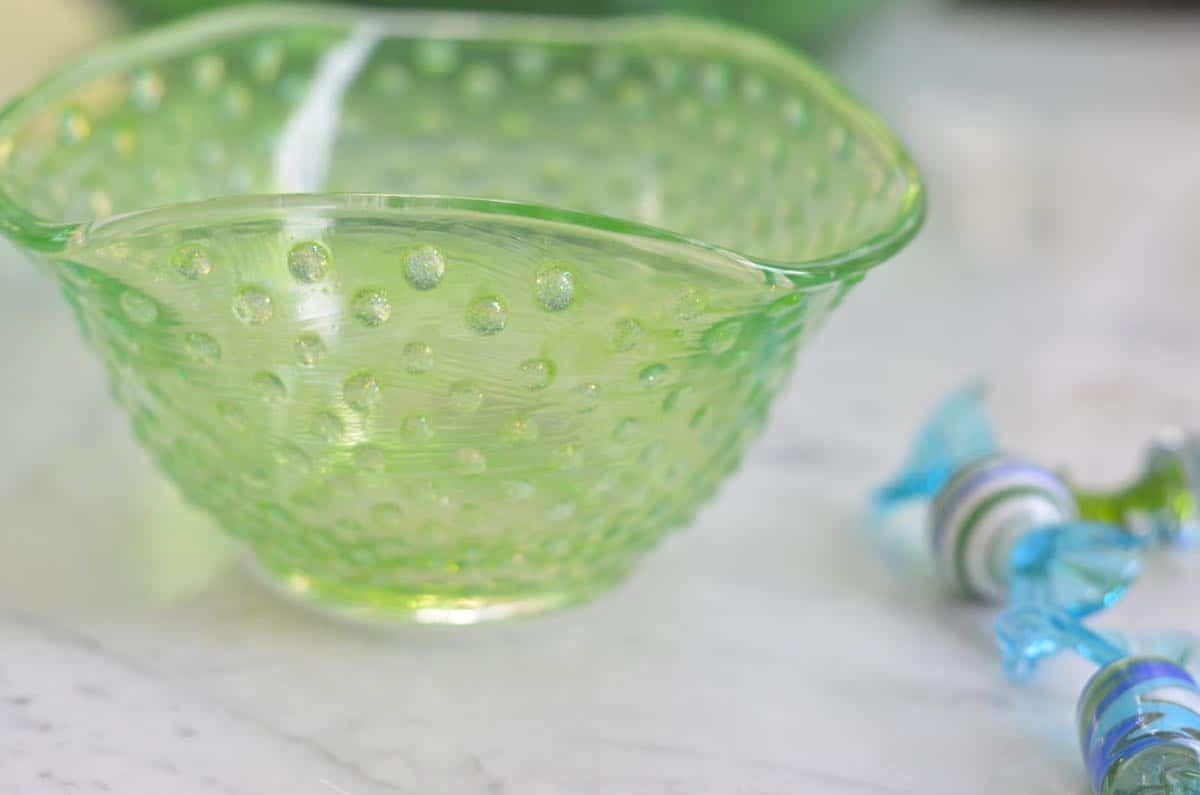 DIY hobnail glass out of plain thrift store glassware.