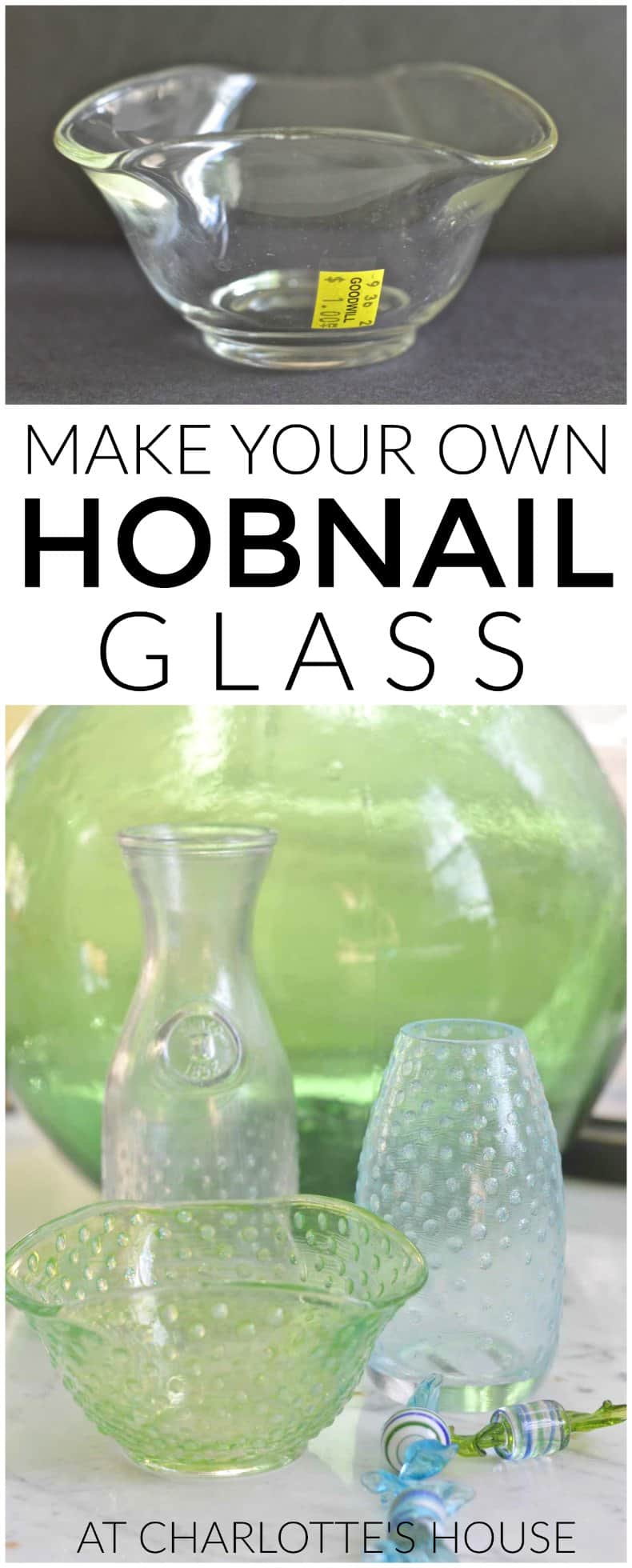 DIY hobnail glass out of plain thrift store glassware.