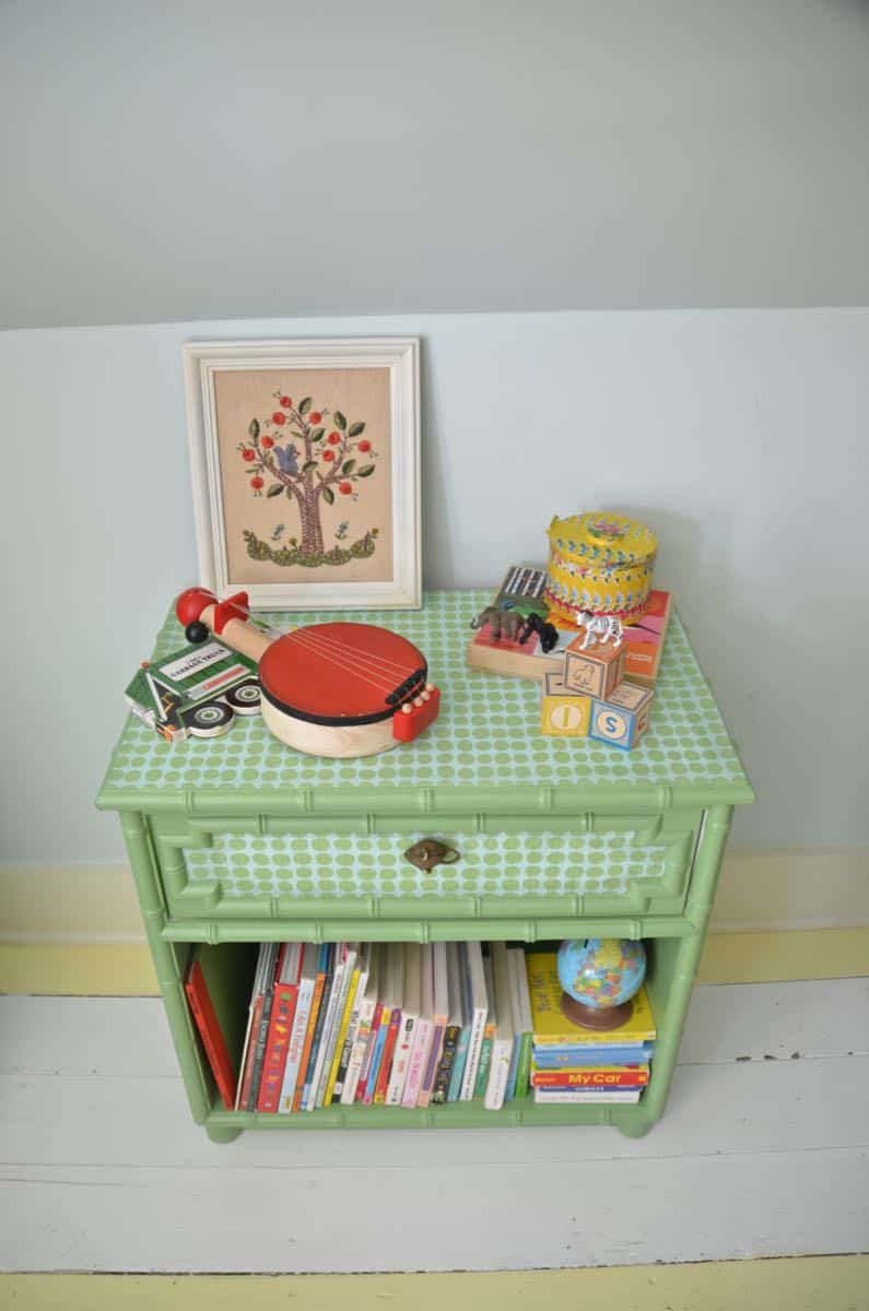 Easy way to upcycle and refinish furniture with fabric.