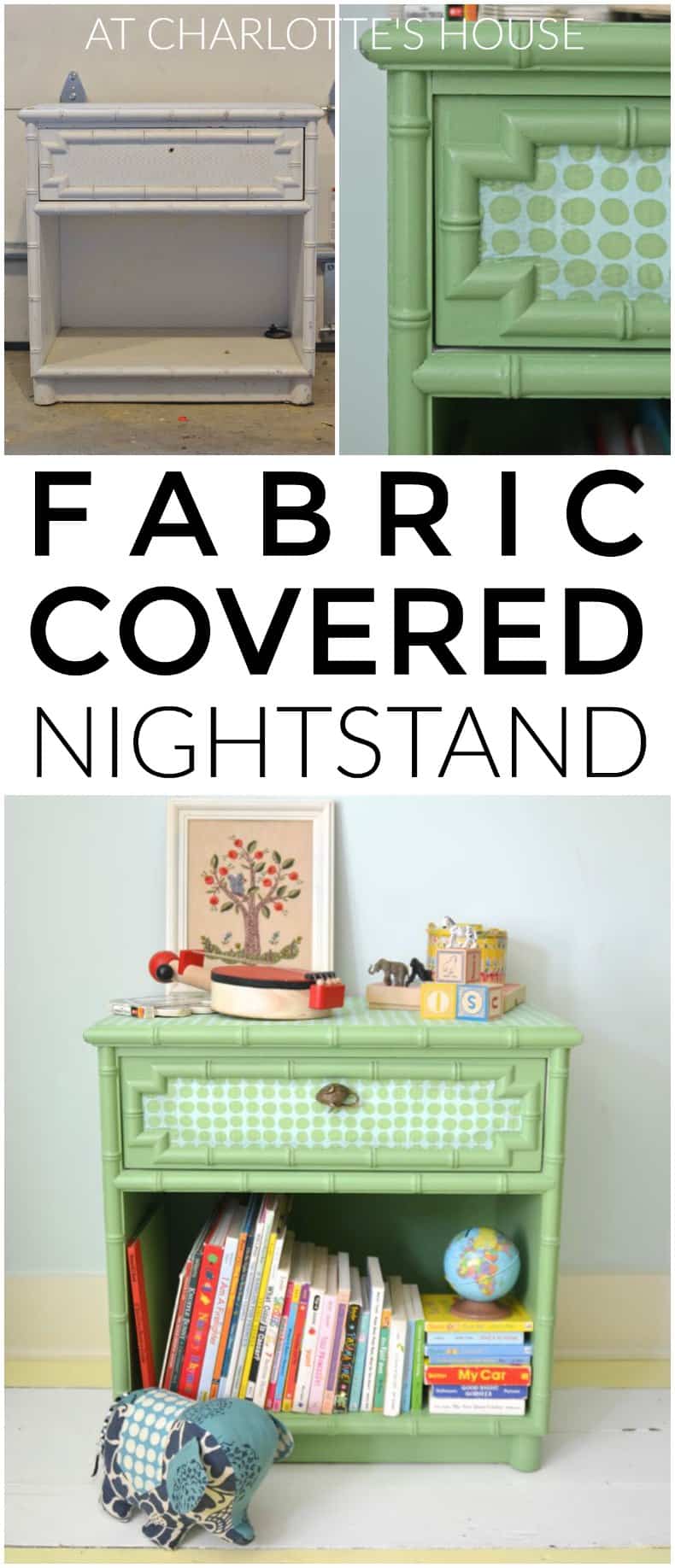 Easy way to upcycle and refinish furniture with fabric.