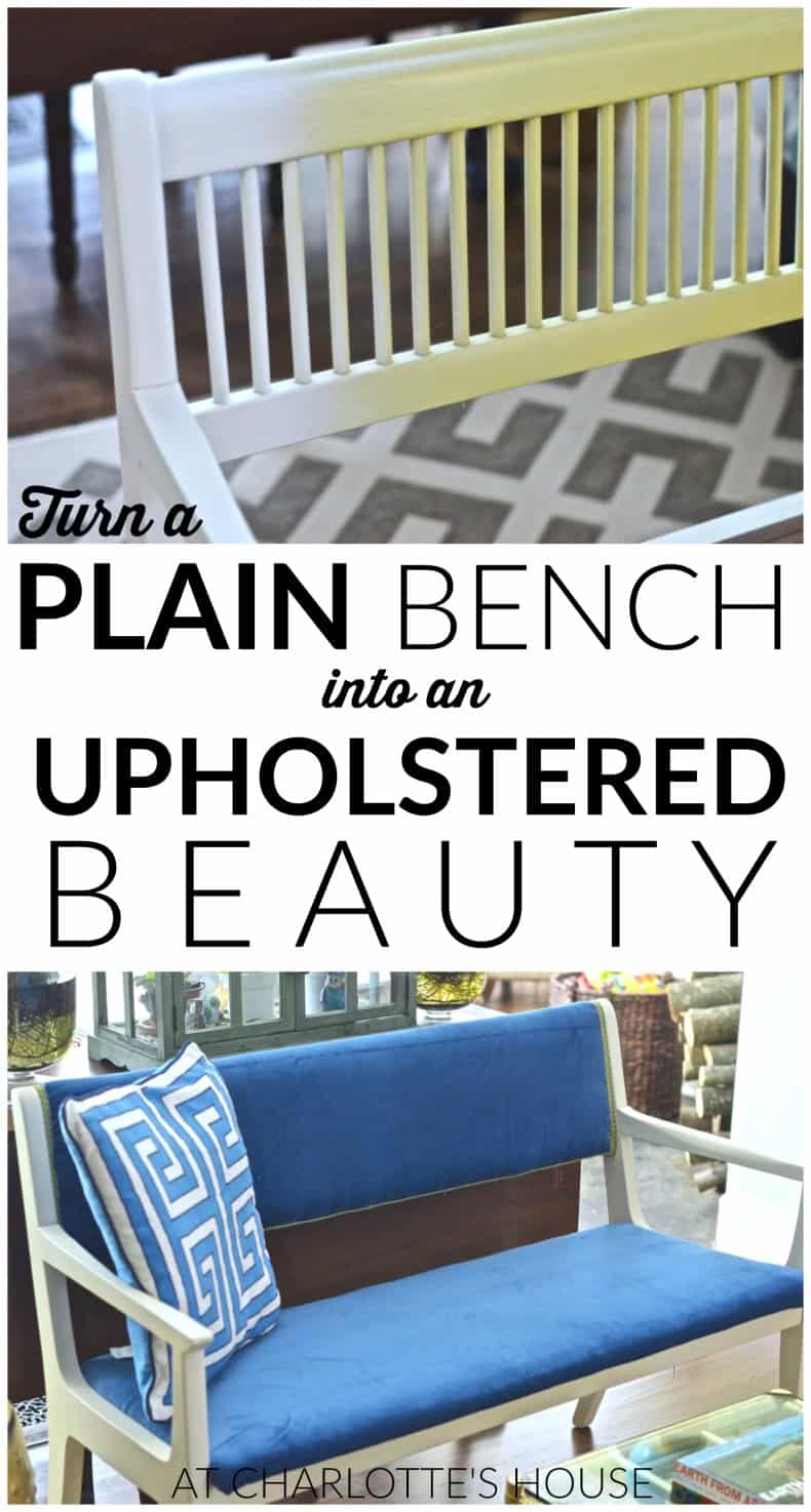 Turn a wooden bench into an upholstered loveseat.