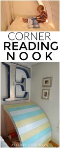 Simple and inexpensive corner reading nook using plywood and paint.
