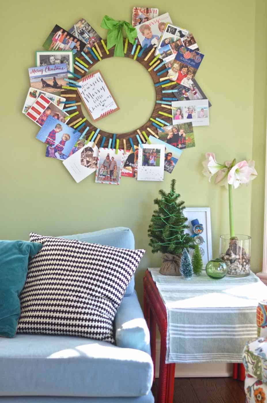 Plywood and clothes pins christmas card holder