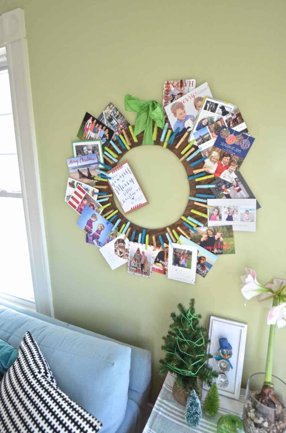 Plywood and clothes pins christmas card holder