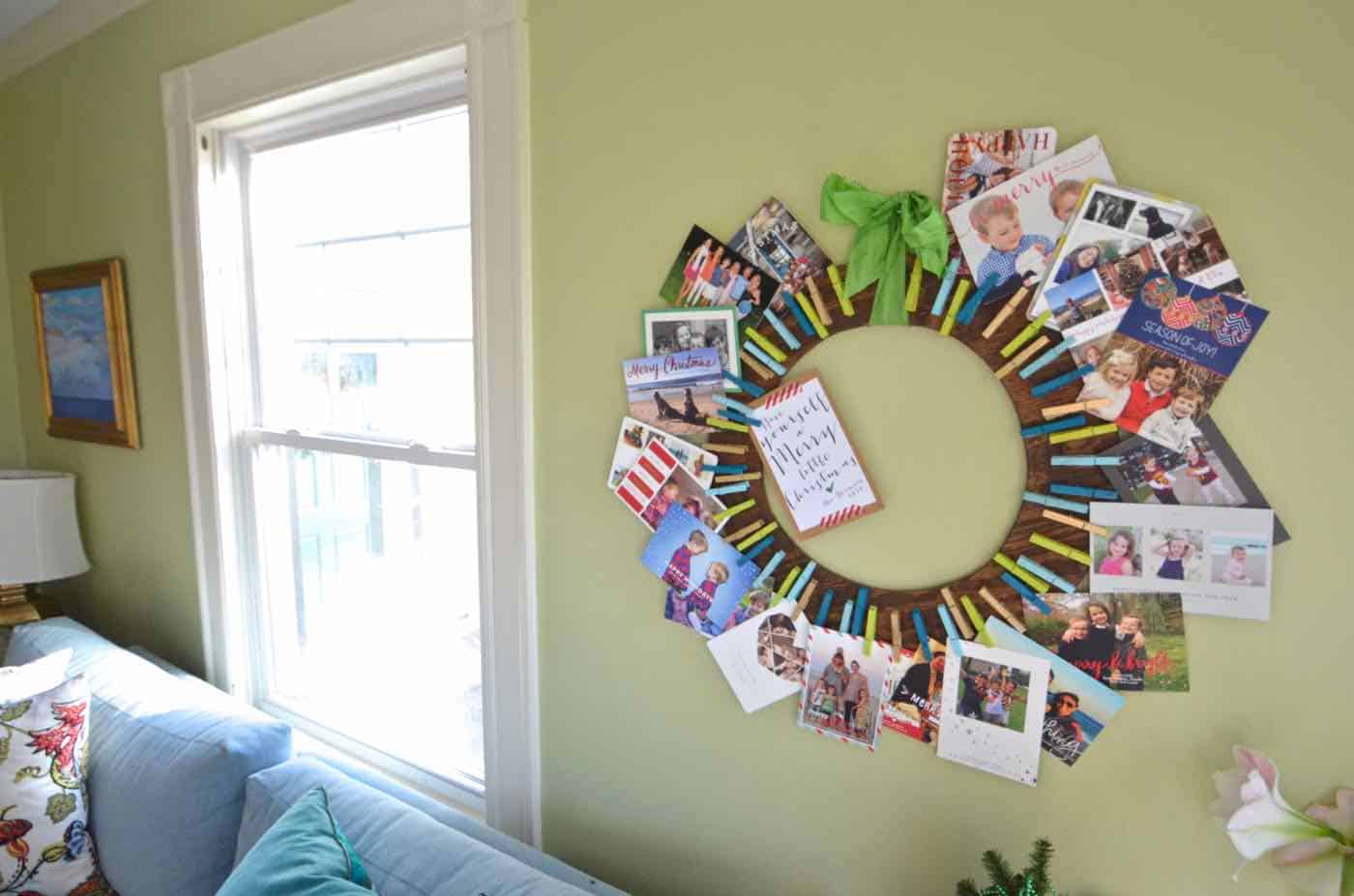 Plywood and clothes pins christmas card holder