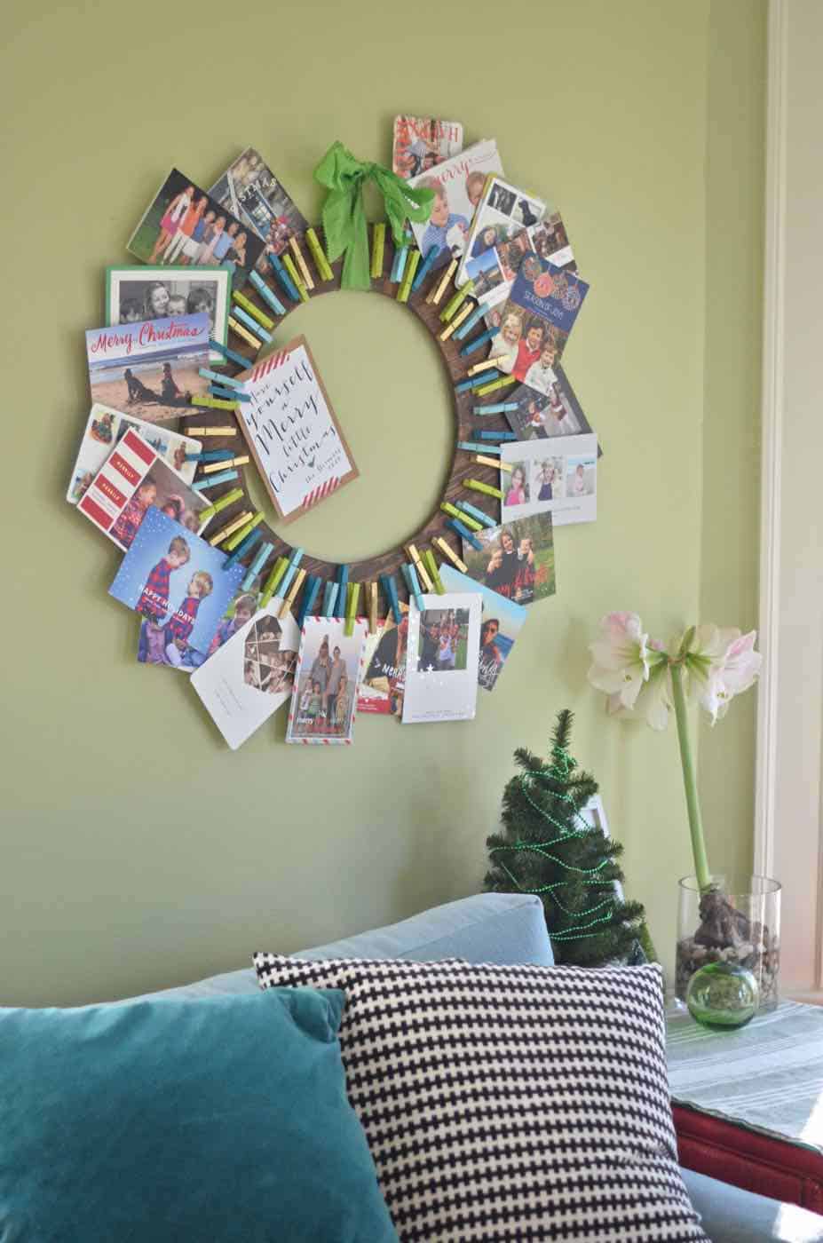 Plywood and clothes pins christmas card holder