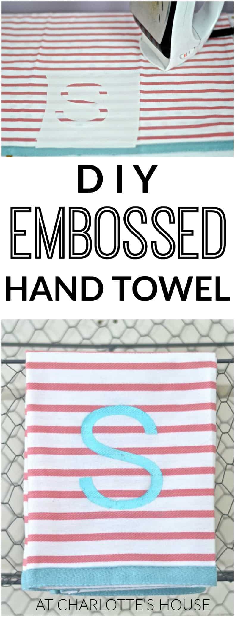 Embossed monogrammed hand towel.