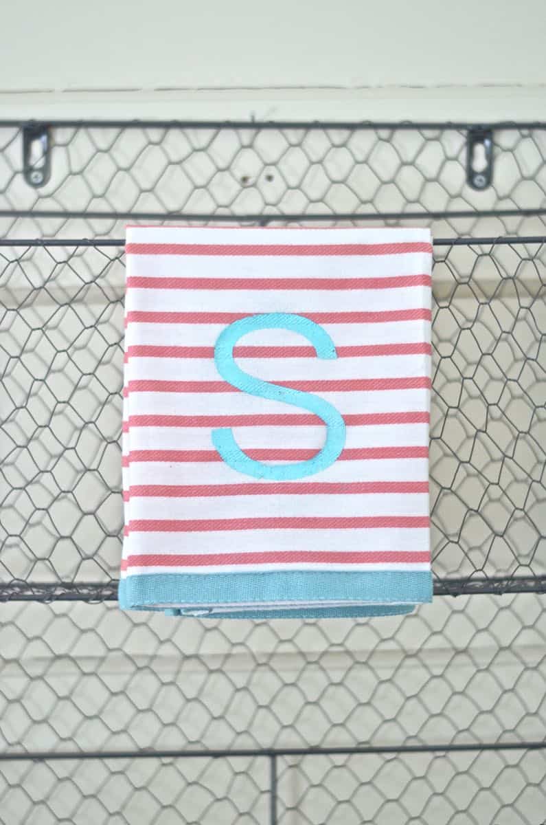 Embossed monogrammed hand towel.