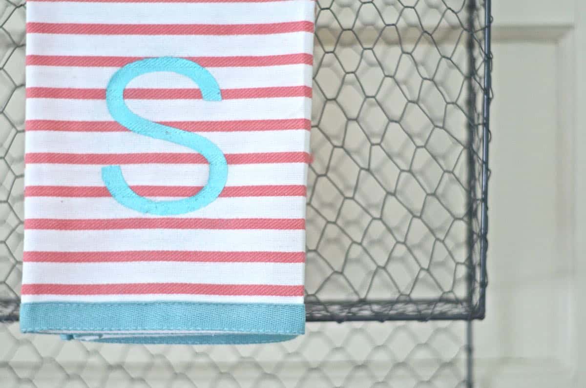 Embossed monogrammed hand towel.