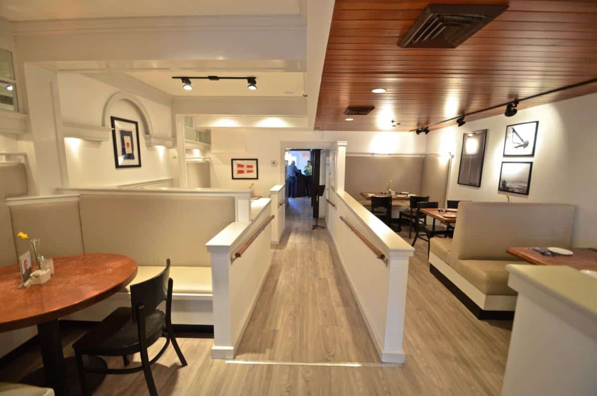 Neighborhood New England restaurant gets a nautical and chic makeover on a big time budget.