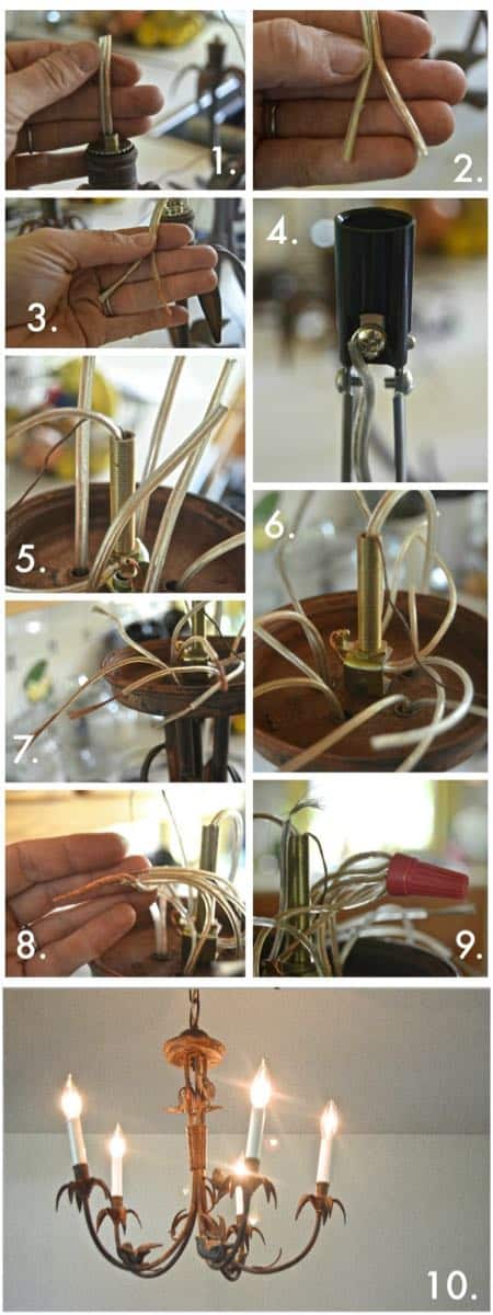 Step by step instructions for rewiring a thrifted chandelier