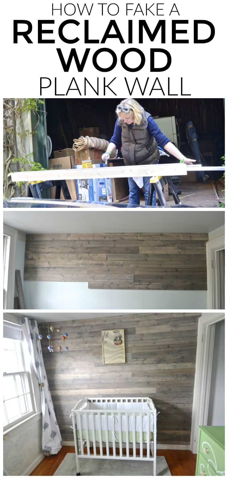 Fake a fun weathered reclaimed wood plank wall without dealing with finding clean and suitable old wood.