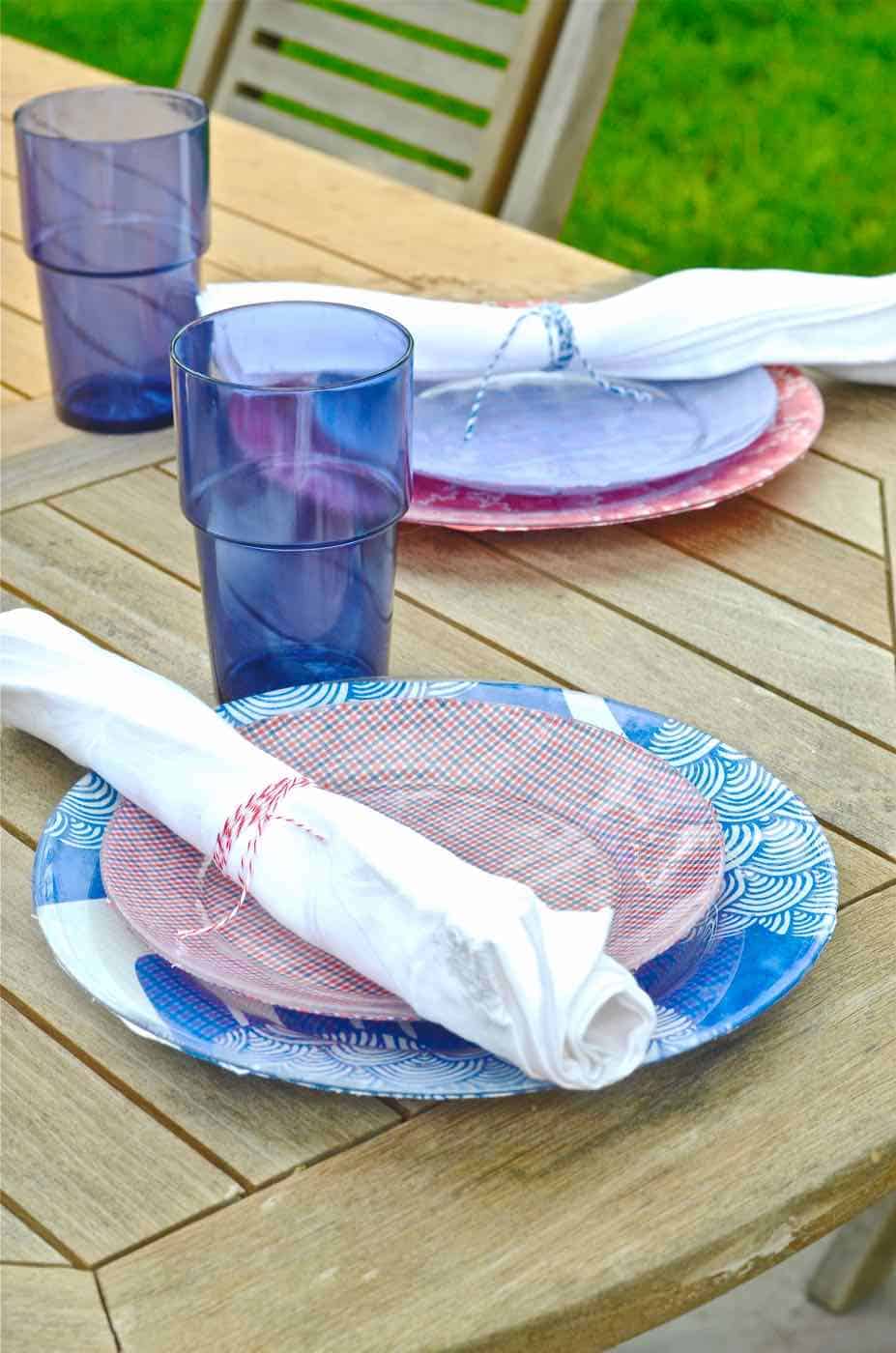 4th of July patriotic red blue and white plates.