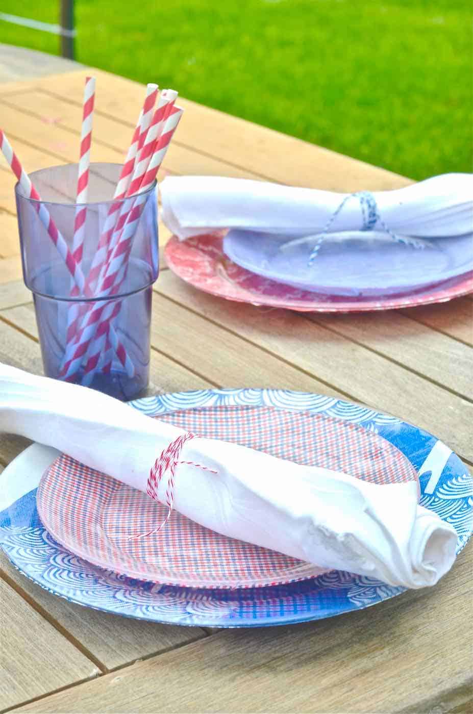 4th of July patriotic red blue and white plates.