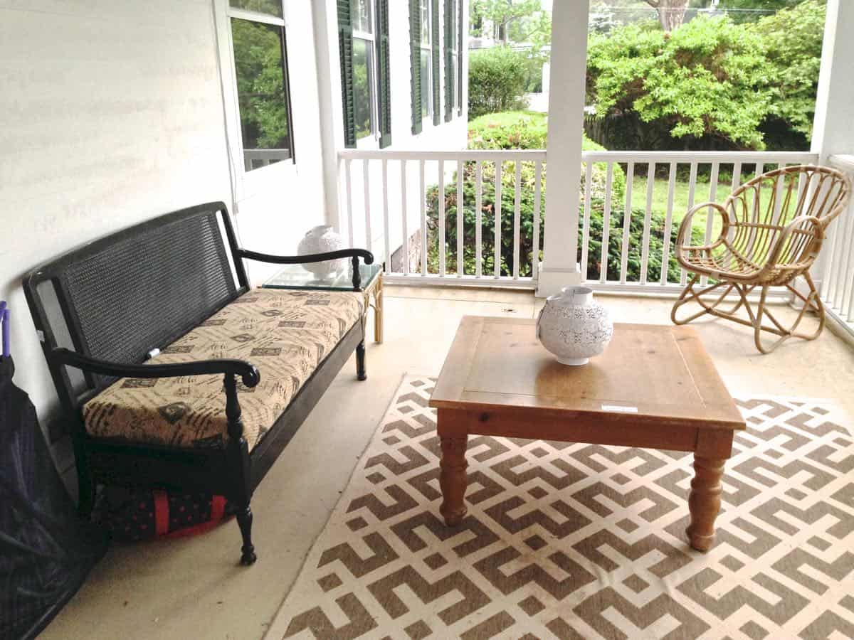 porch makeover on a budget using DIY and thrifted finds