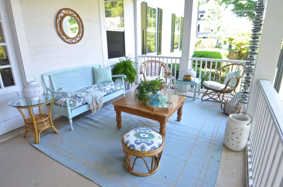 porch makeover on a budget using DIY and thrifted finds