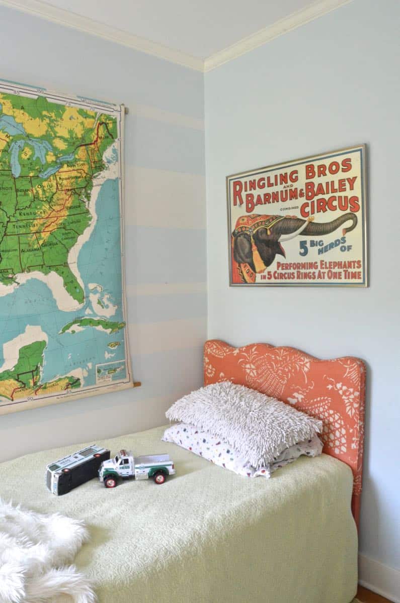 Vintage and flea market treasures for a little boys room.