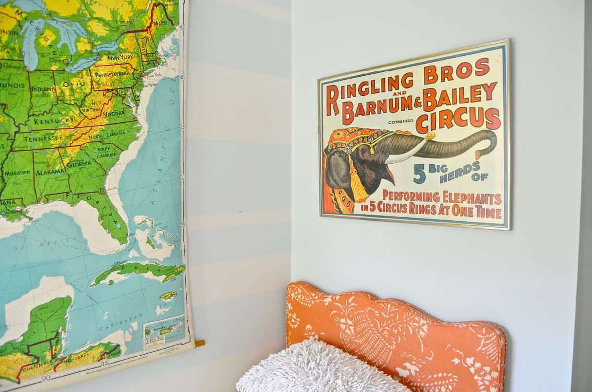 Vintage and flea market treasures for a little boys room.