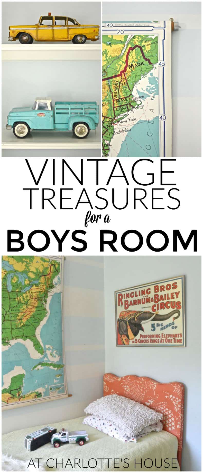 Vintage and flea market treasures for a little boys room.